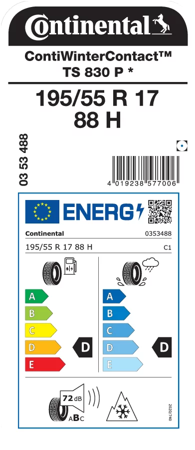 CONTINENTAL 195/55R17 88H ContiWinterContact TS 830 P *