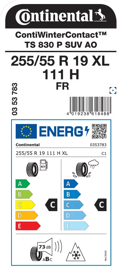 CONTINENTAL 255/55R19 111H XL FR ContiWinterContact TS 830 P SUV AO