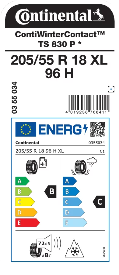 CONTINENTAL 205/55R18 96H XL ContiWinterContact TS 830 P *