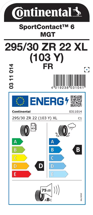 CONTINENTAL 295/30ZR22 (103Y) XL FR SportContact 6 MGT