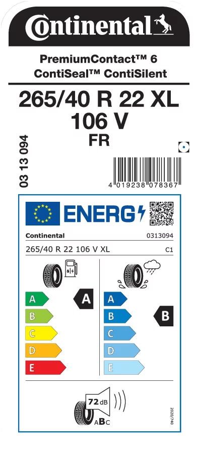 CONTINENTAL 265/40R22 106V XL FR PremiumContact 6 ContiSeal ContiSilent