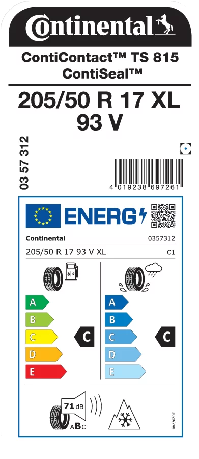 CONTINENTAL 205/50R17 93V XL ContiContact TS 815 ContiSeal