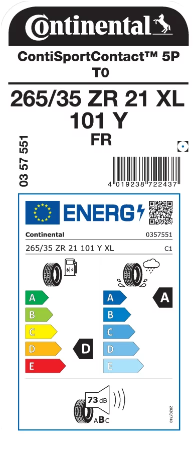 CONTINENTAL 265/35ZR21 101Y XL FR ContiSportContact 5P T0