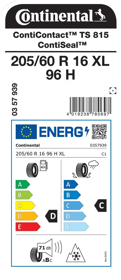 CONTINENTAL 205/60R16 96H XL ContiContact TS 815 ContiSeal