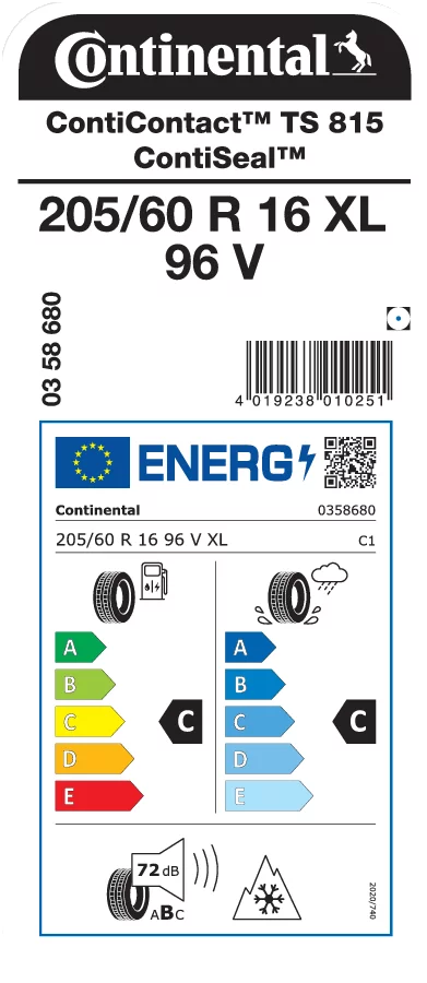 CONTINENTAL 205/60R16 96V XL ContiContact TS 815 ContiSeal