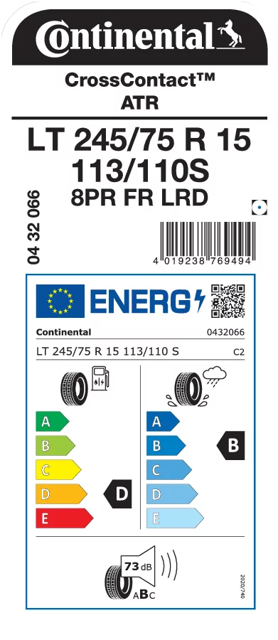 CONTINENTAL LT245/75R15 113/110S LRD FR CrossContact ATR 8PR