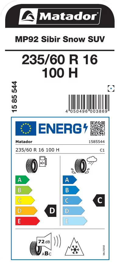 MATADOR 235/60R16 100H MP92 Sibir Snow SUV
