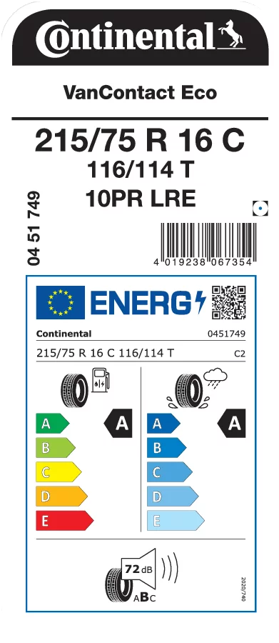 CONTINENTAL 215/75R16C 116/114T VanContact Eco 10PR
